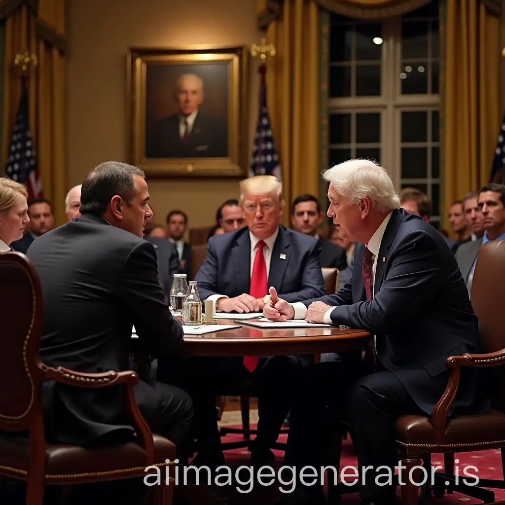 presidents speaking sitting at a table