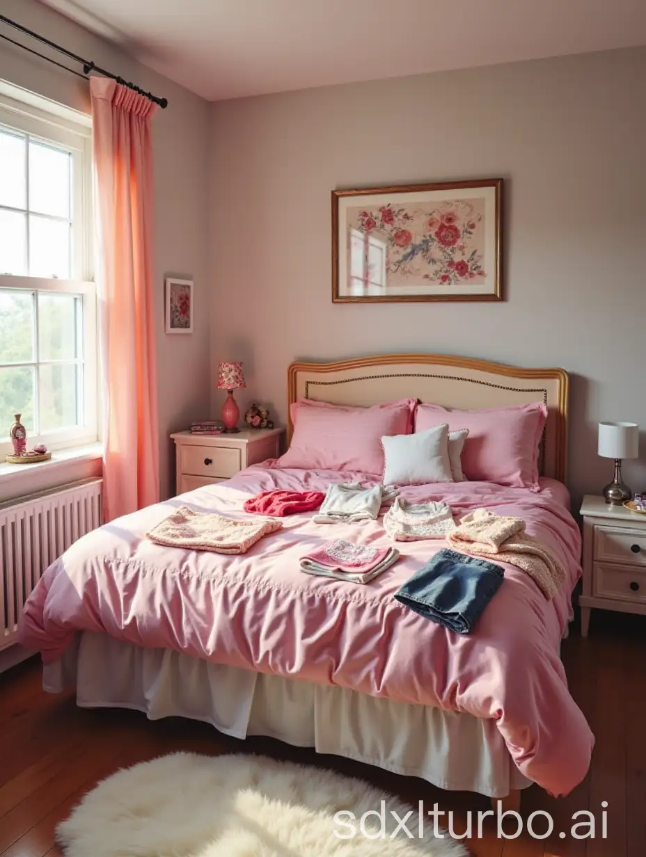 Young-Girls-Bedroom-with-Clothes-Piled-on-the-Bed