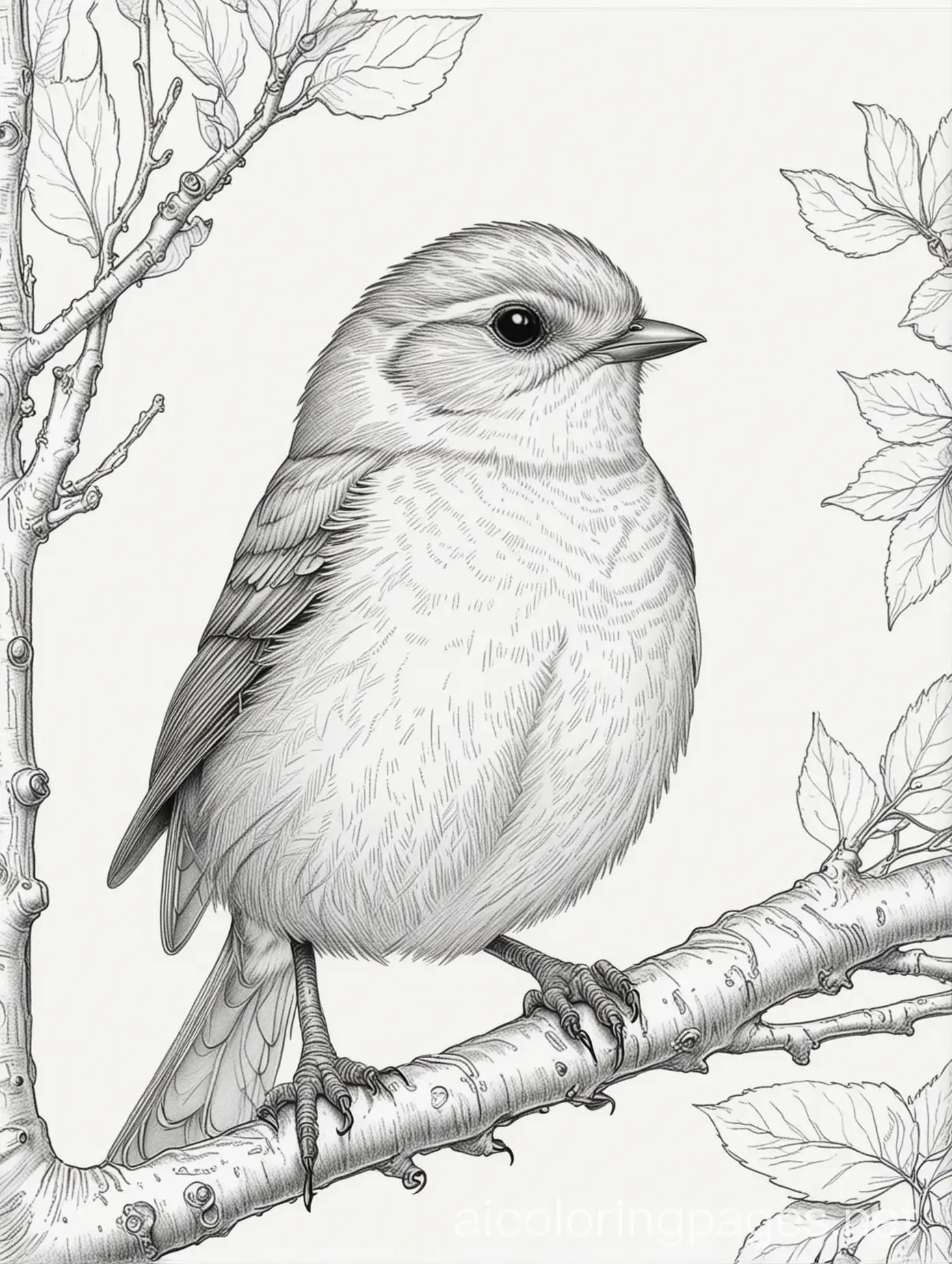 Robin-Coloring-Page-on-Tree-Branch-Black-and-White-Line-Art