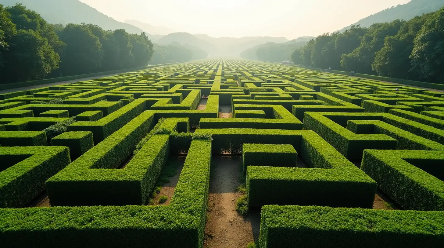 Aerial View of an Intricate Labyrinth of Neatly Trimmed Bushes