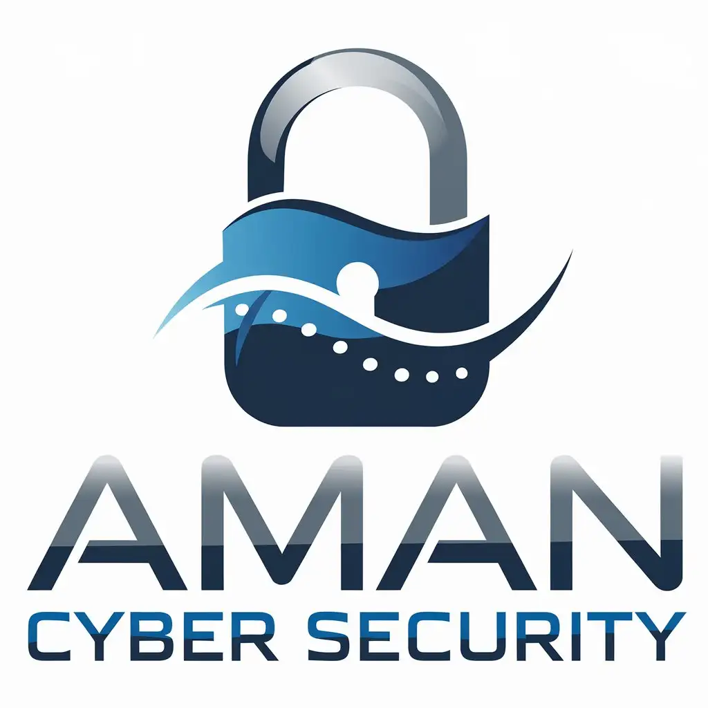 LOGO Design for Aman Cyber Security Bold Lock Symbol with Blue and Gray Color Scheme for Trust and Technology