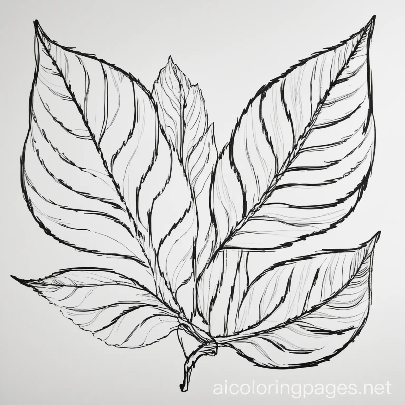 Leaves, thick lines, coloring book, Coloring Page, black and white, line art, white background, Simplicity, Ample White Space. The background of the coloring page is plain white to make it easy for young children to color within the lines. The outlines of all the subjects are easy to distinguish, making it simple for kids to color without too much difficulty, Coloring Page, black and white, line art, white background, Simplicity, Ample White Space. The background of the coloring page is plain white to make it easy for young children to color within the lines. The outlines of all the subjects are easy to distinguish, making it simple for kids to color without too much difficulty