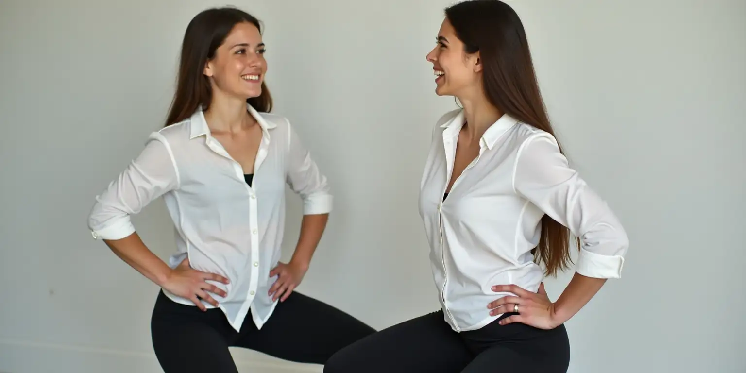 Brunette Woman and Daughter Doing Squats in Athletic Wear