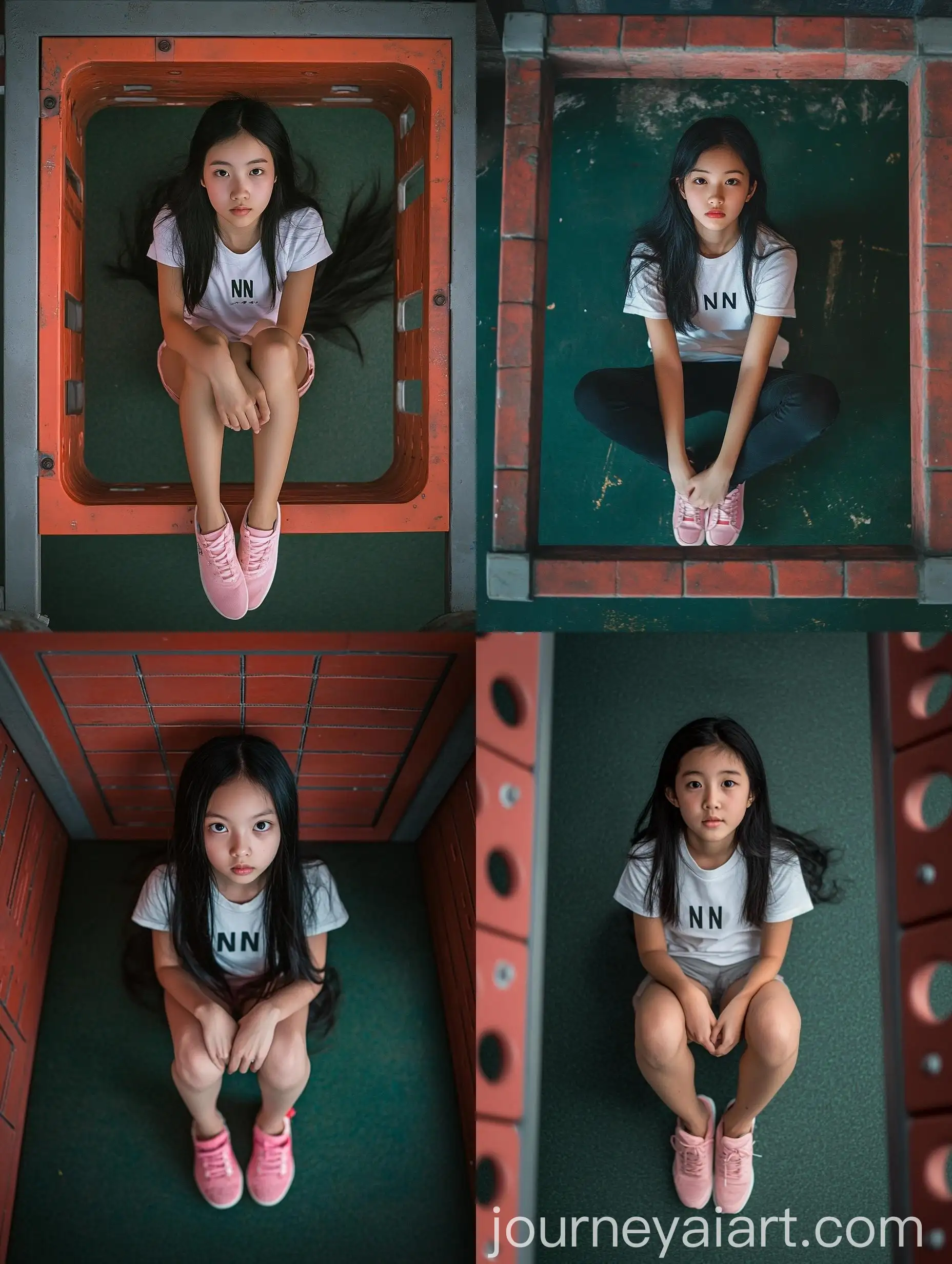 Asian-Girl-in-Metal-Play-Structure-with-NN-TShirt-and-Pink-Shoes
