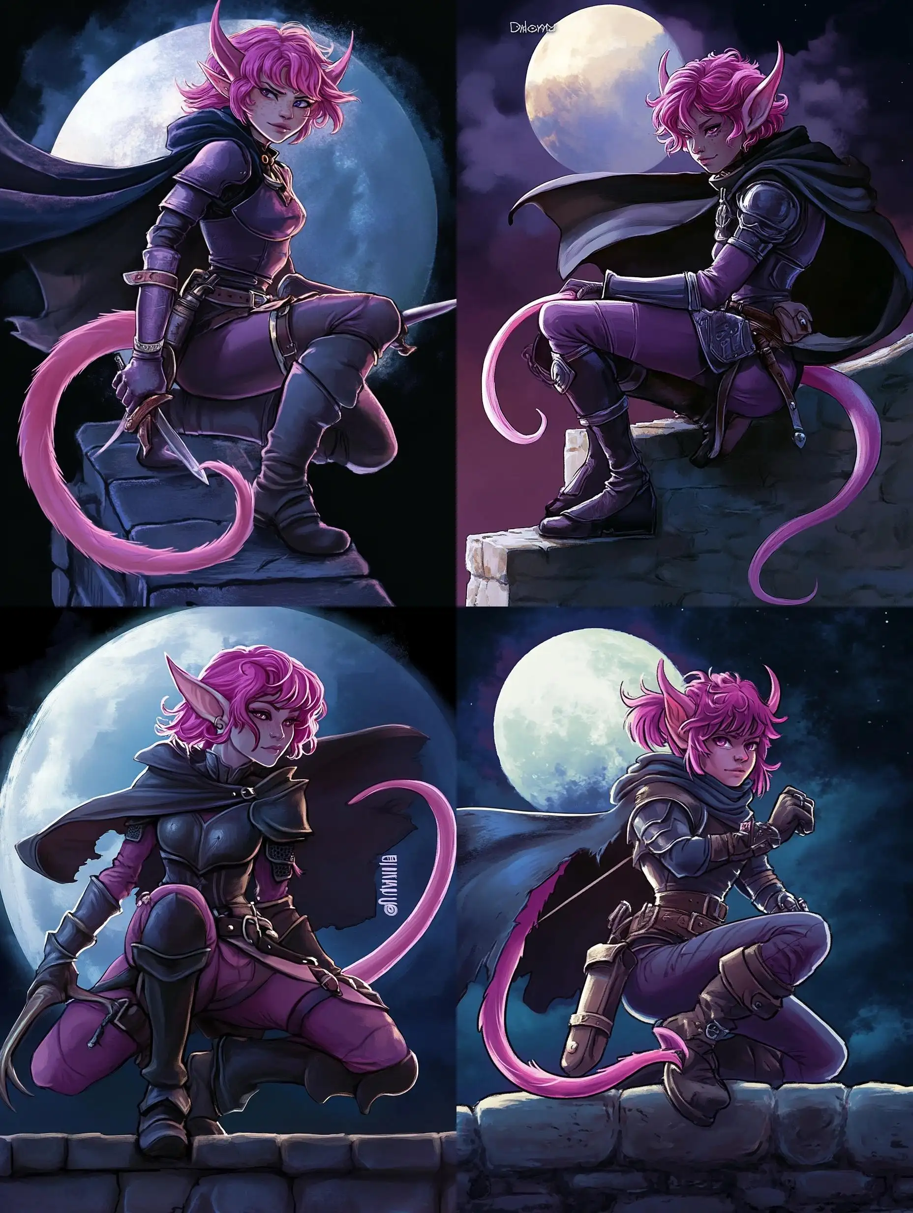 Pink-Tiefling-in-Dark-Purple-Armor-Kneeling-Under-Night-Sky