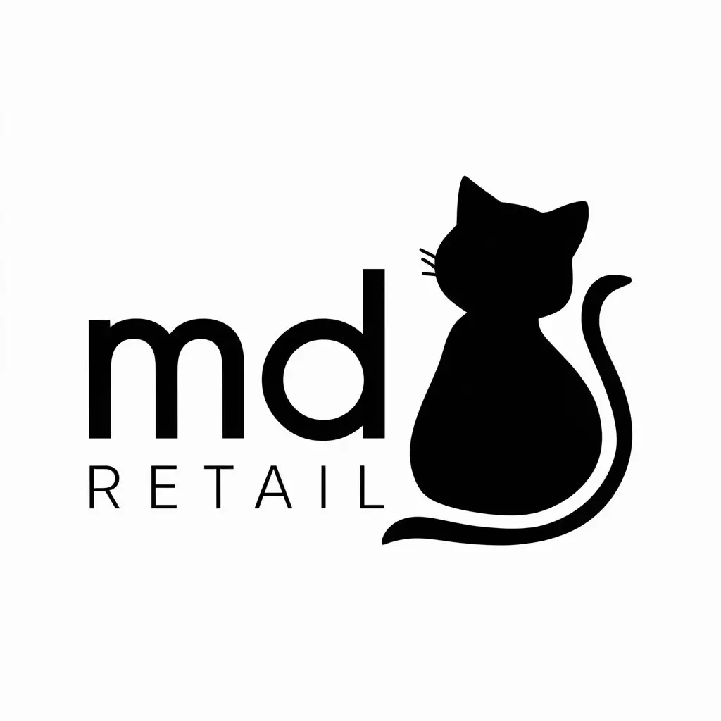 a logo design,with the text "MD", main symbol:Silhouette of a cat sitting with its back turned,Moderate,be used in Retail industry,clear background