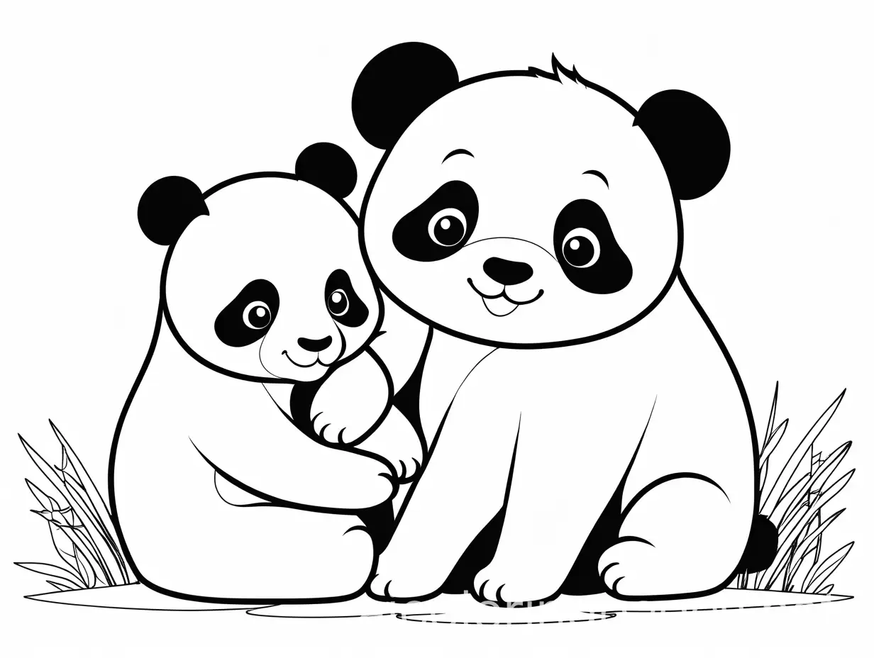 Two-Panda-Cubs-Hugging-Cute-Black-and-White-Coloring-Page