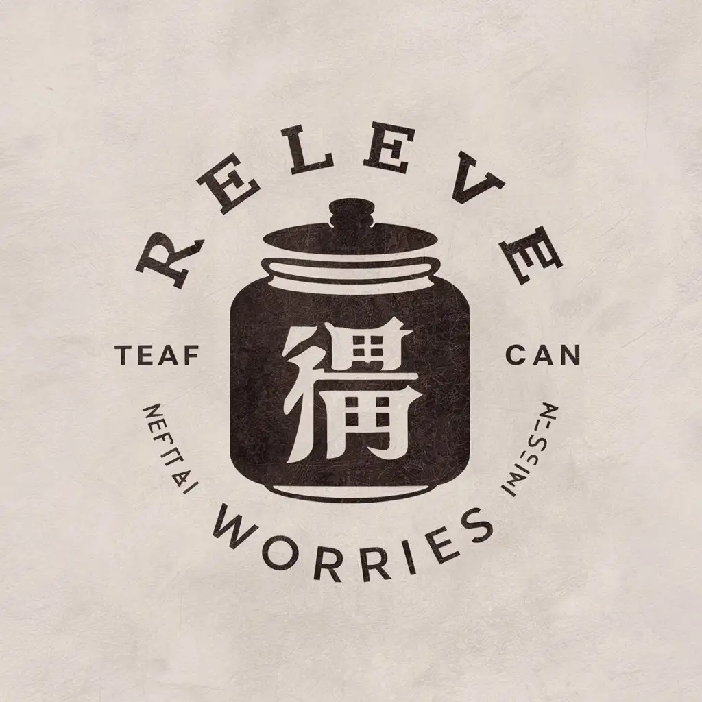 a vector logo design,with the text "relieve worries", main symbol:Moutai tea jar,Moderate,be used in tea leaf can industry,clear background