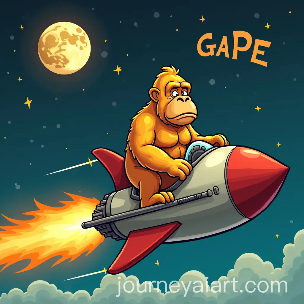 Cartoon-Golden-Gorilla-in-Spaceship-with-GAPE-Going-to-the-Moon