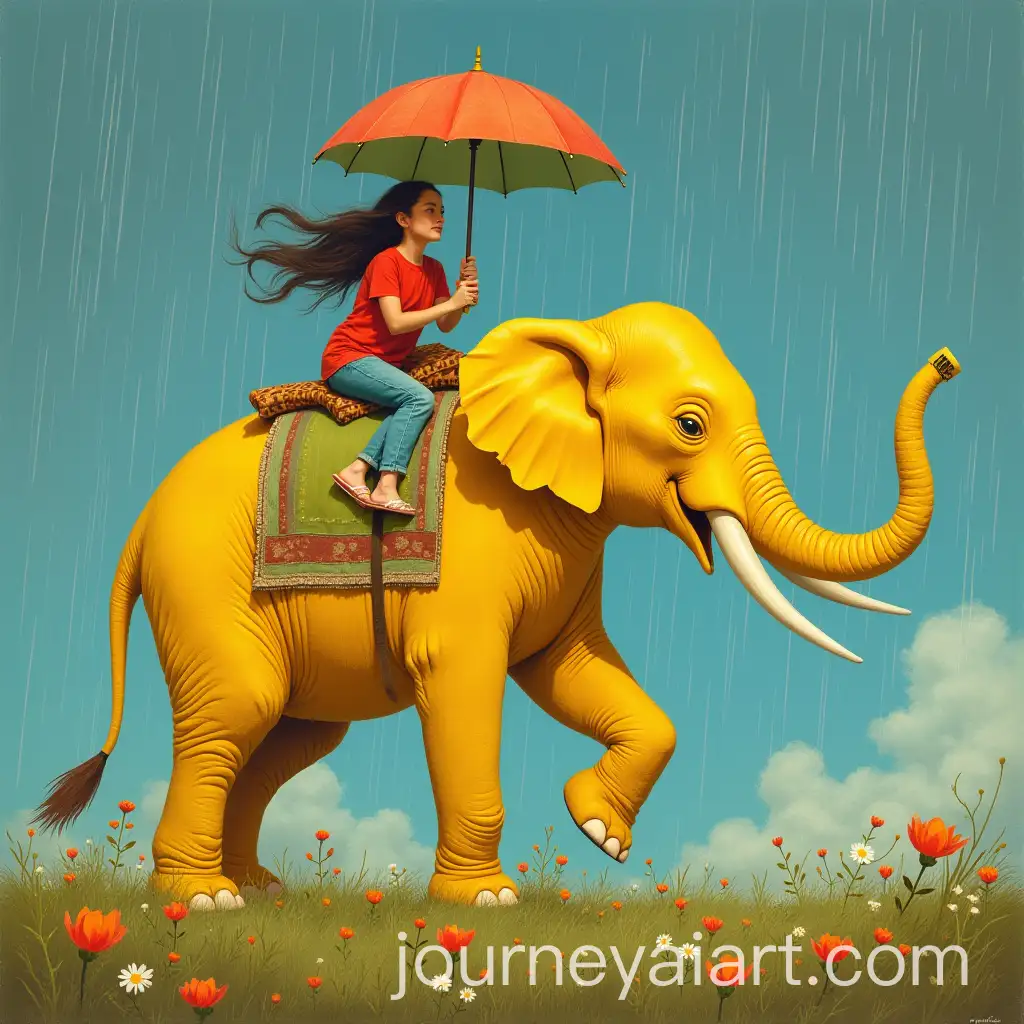 Psychic-Yellow-Elephant-Flying-Through-Summer-Rain
