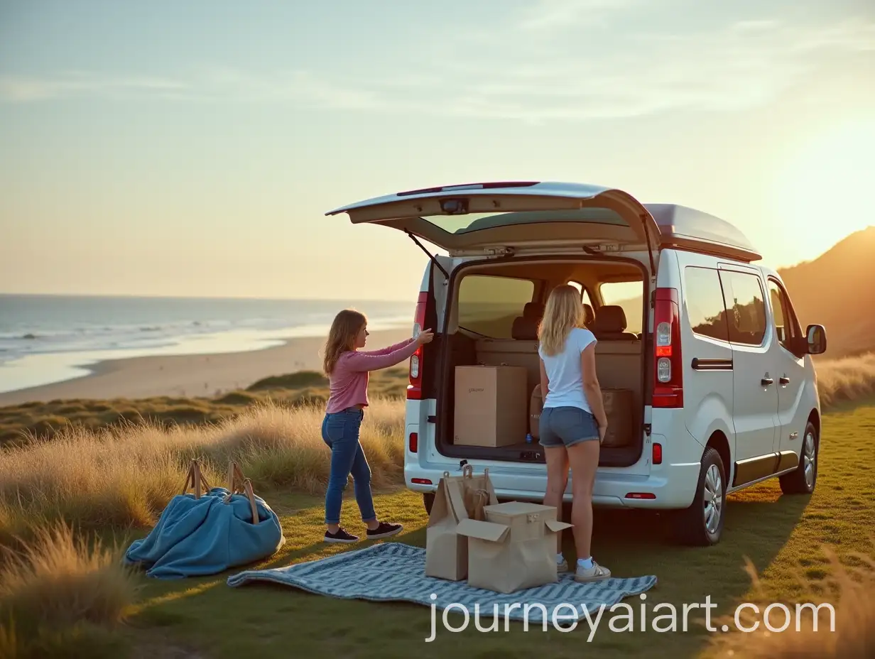 Family-Unpacking-Car-for-Caravan-Holiday-at-the-Beach-in-the-UK