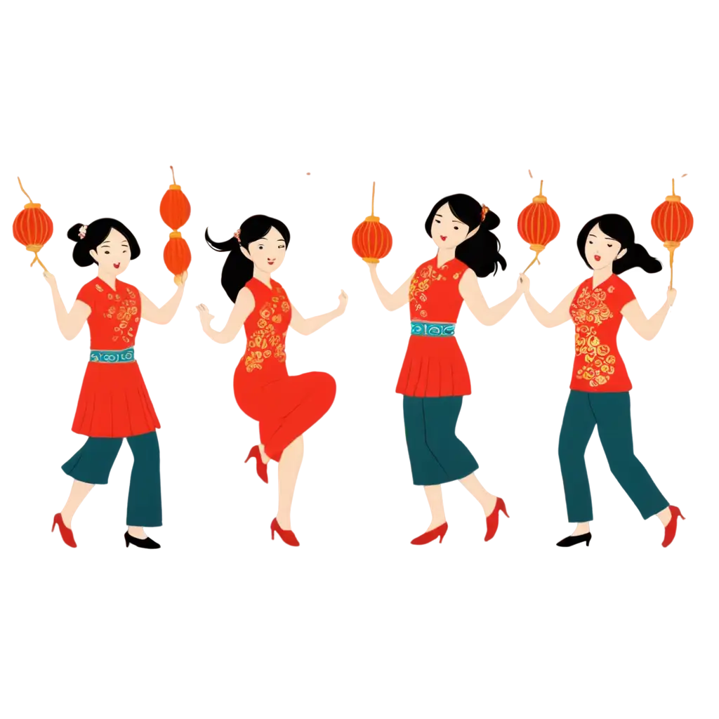 Chinese-New-Year-Greeting-Card-PNG-with-Dancing-Girls-and-Lampions-HighQuality-Image-for-Celebrations