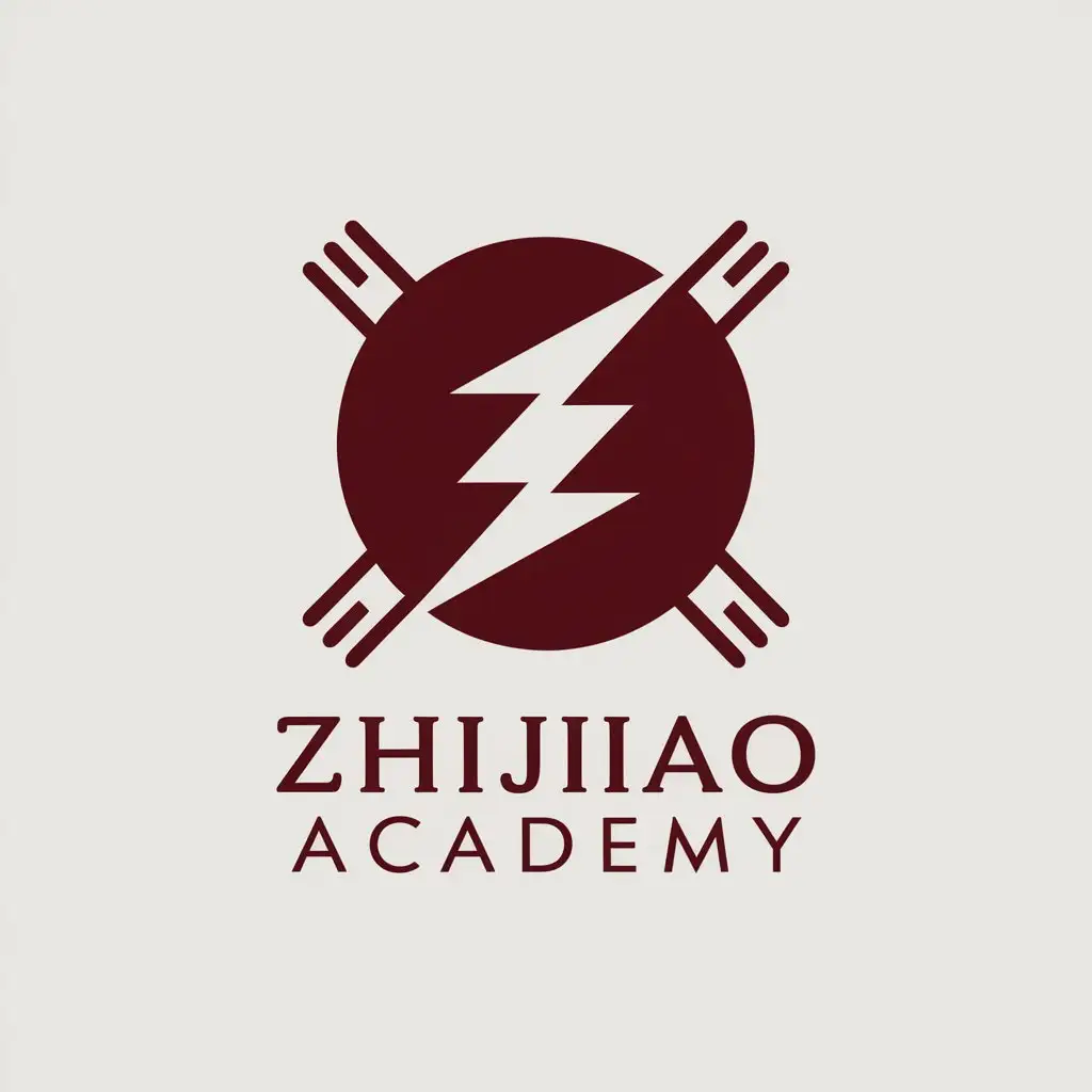 a vector logo design,with the text "Zhijiao Academy", main symbol:lightning, dark red,Moderate,clear background