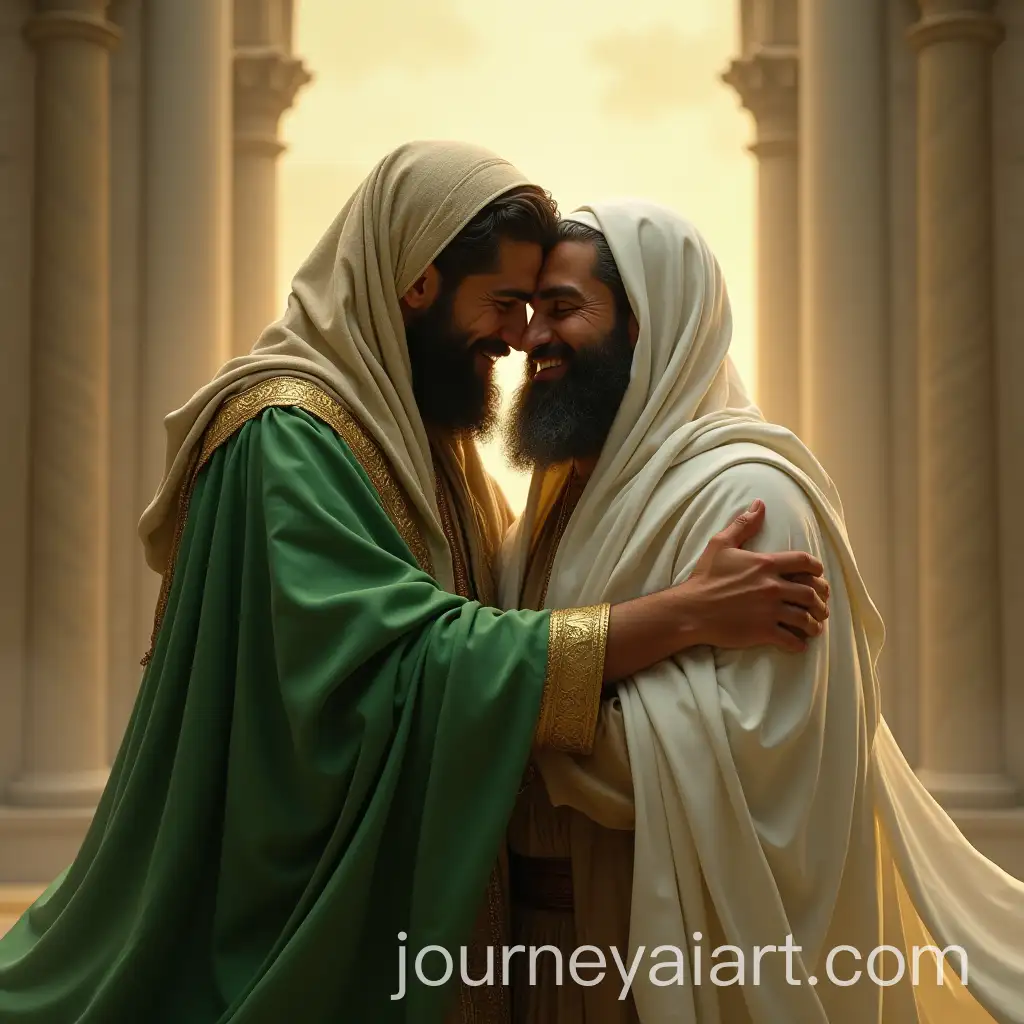Imam-Hussein-and-Companion-Embracing-in-Heaven-with-Green-and-White-Cloaks