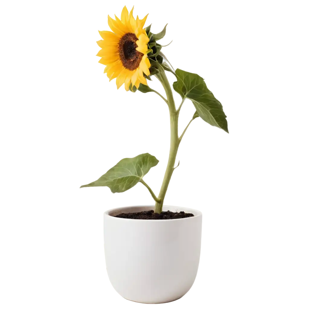 One-Sunflower-in-a-White-Pot-PNG-A-Clean-and-Vibrant-Image-for-Various-Uses