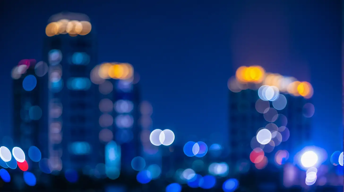 Dark City Night with Small Bokeh Lights