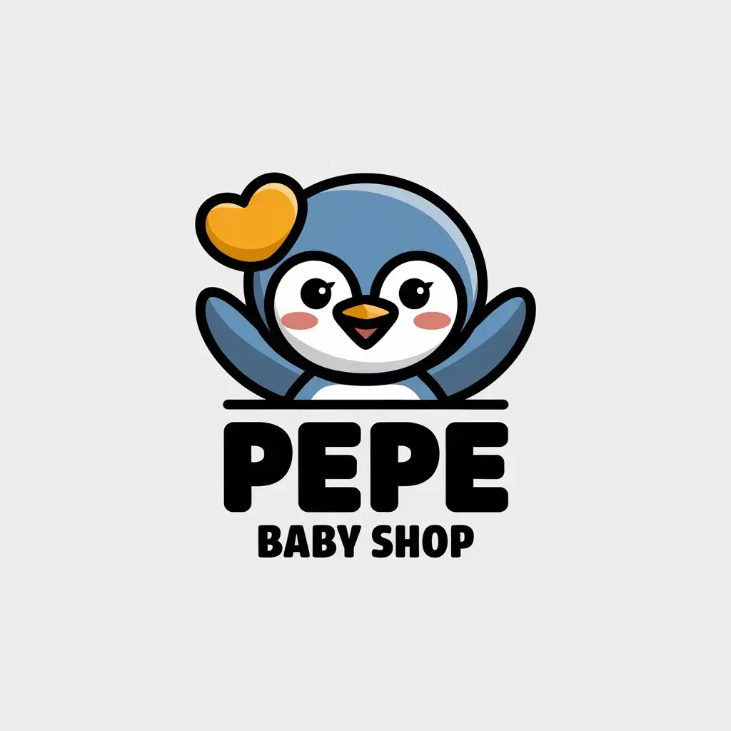 a vector logo design,with the text "PEPE baby shop", main symbol:A cute penguin chick smiles,complex,be used in Shop of children's goods industry,clear background