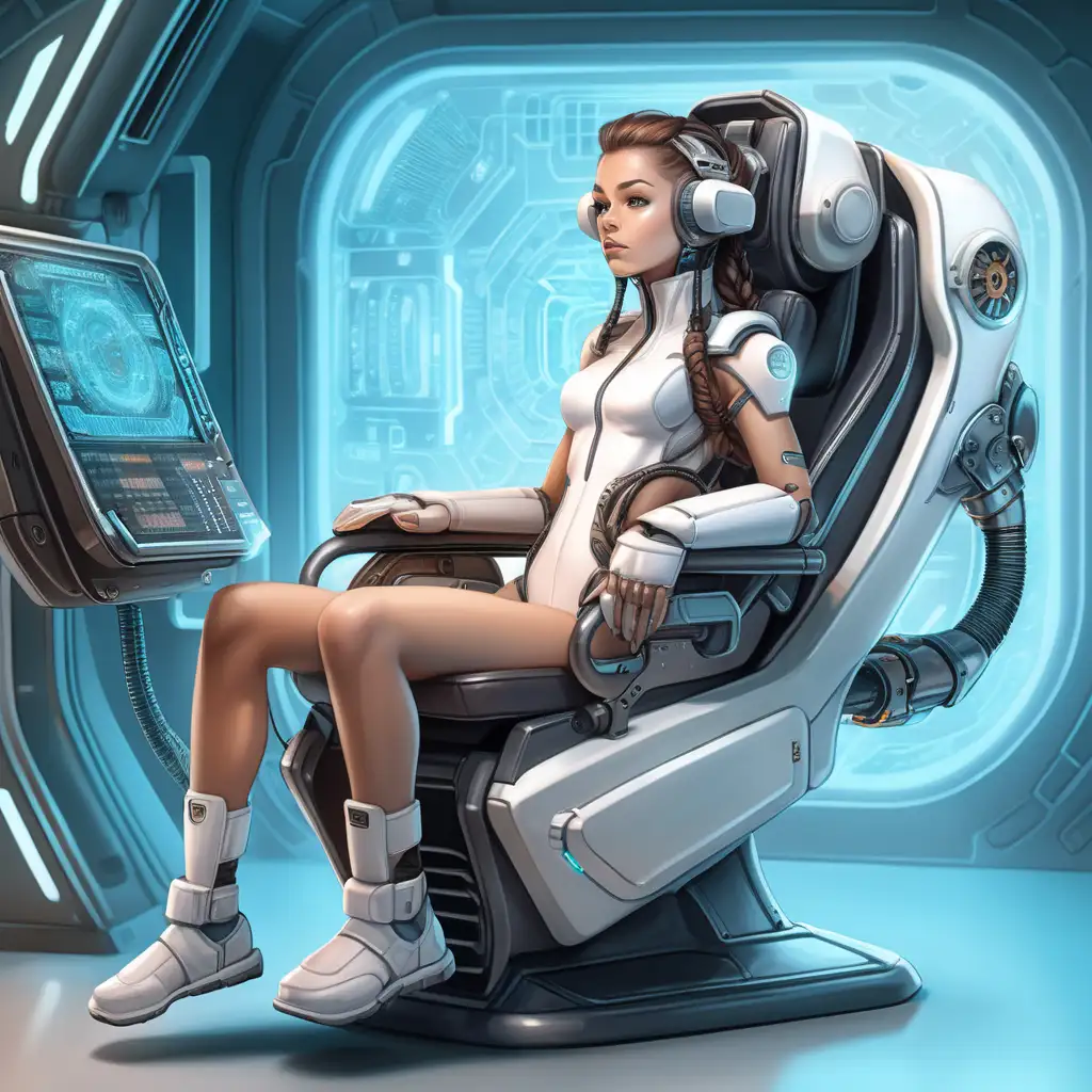 Young Female Scientist Merging with Futuristic Technology