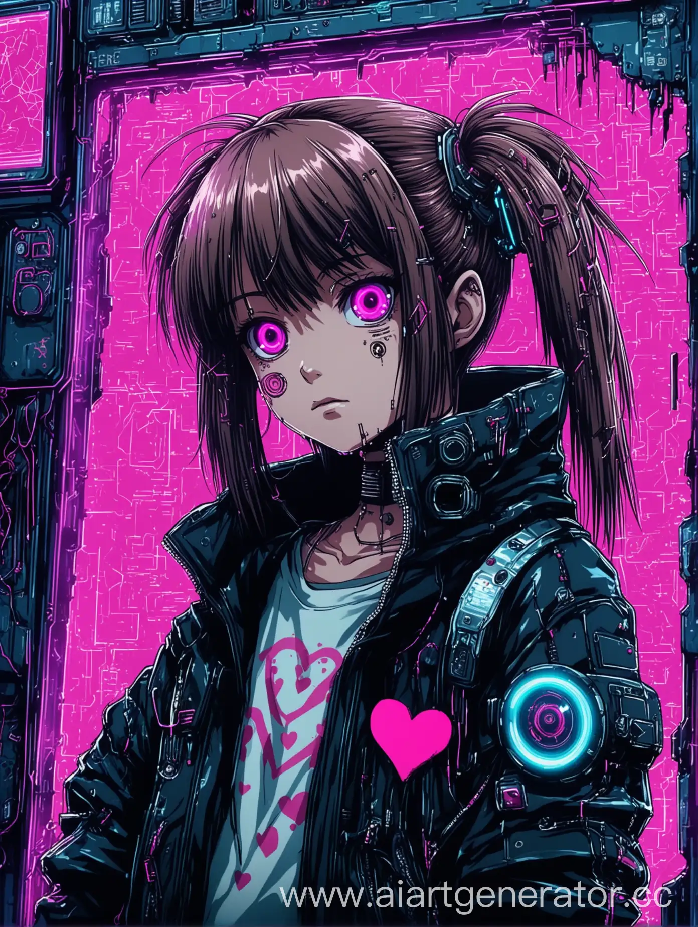 decorate this image as a cyber punk poster for an anime film about a teenage girl with a broken heart