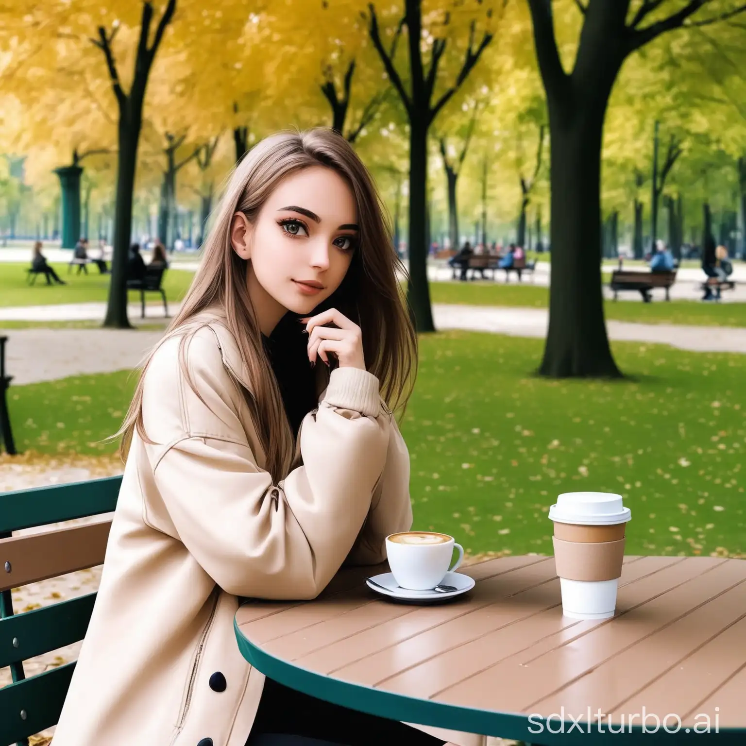 A Beautiful Girl in a park with a Coffee