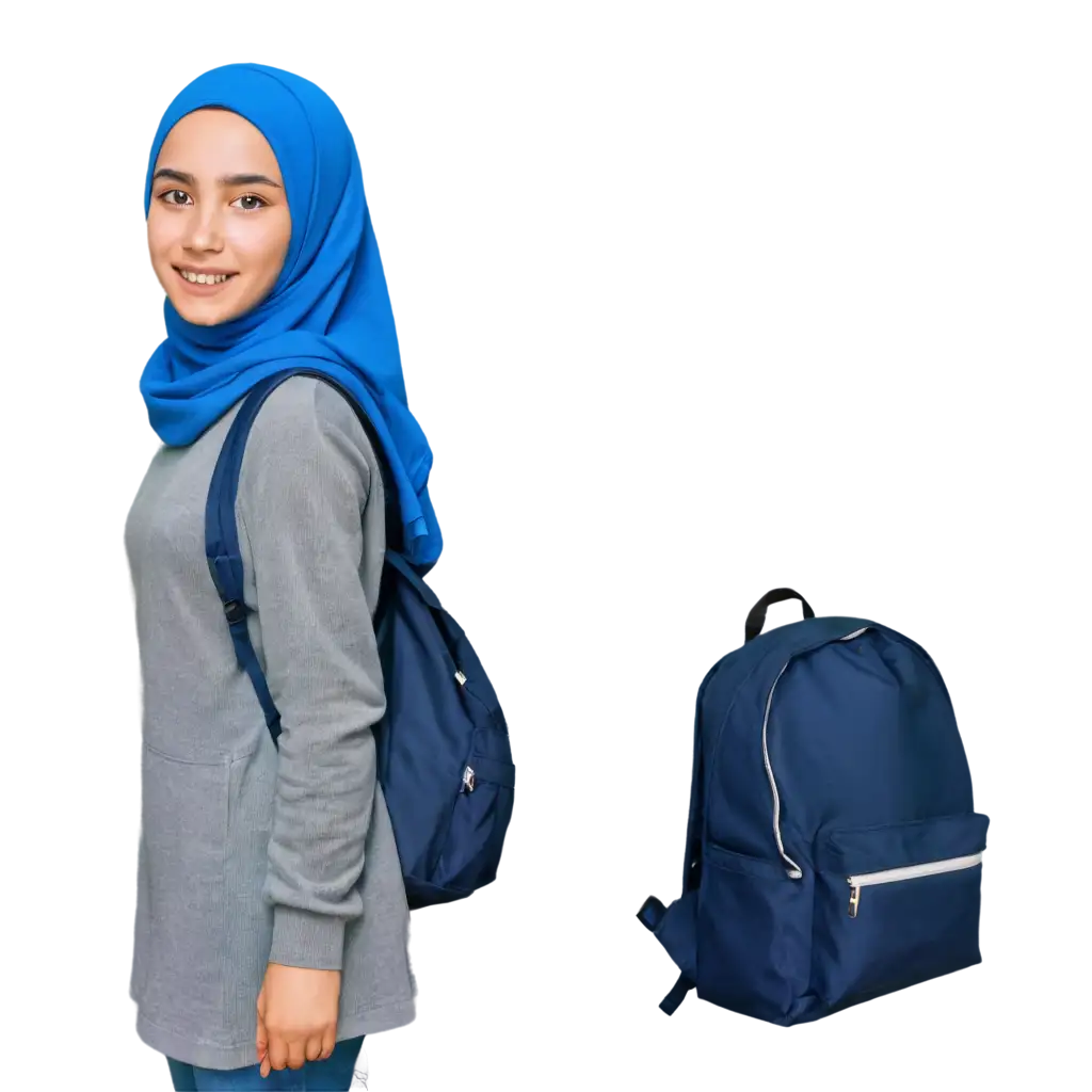 PNG-Image-of-High-School-Girl-Student-Wearing-Hijab-with-Backpack-in-Blue