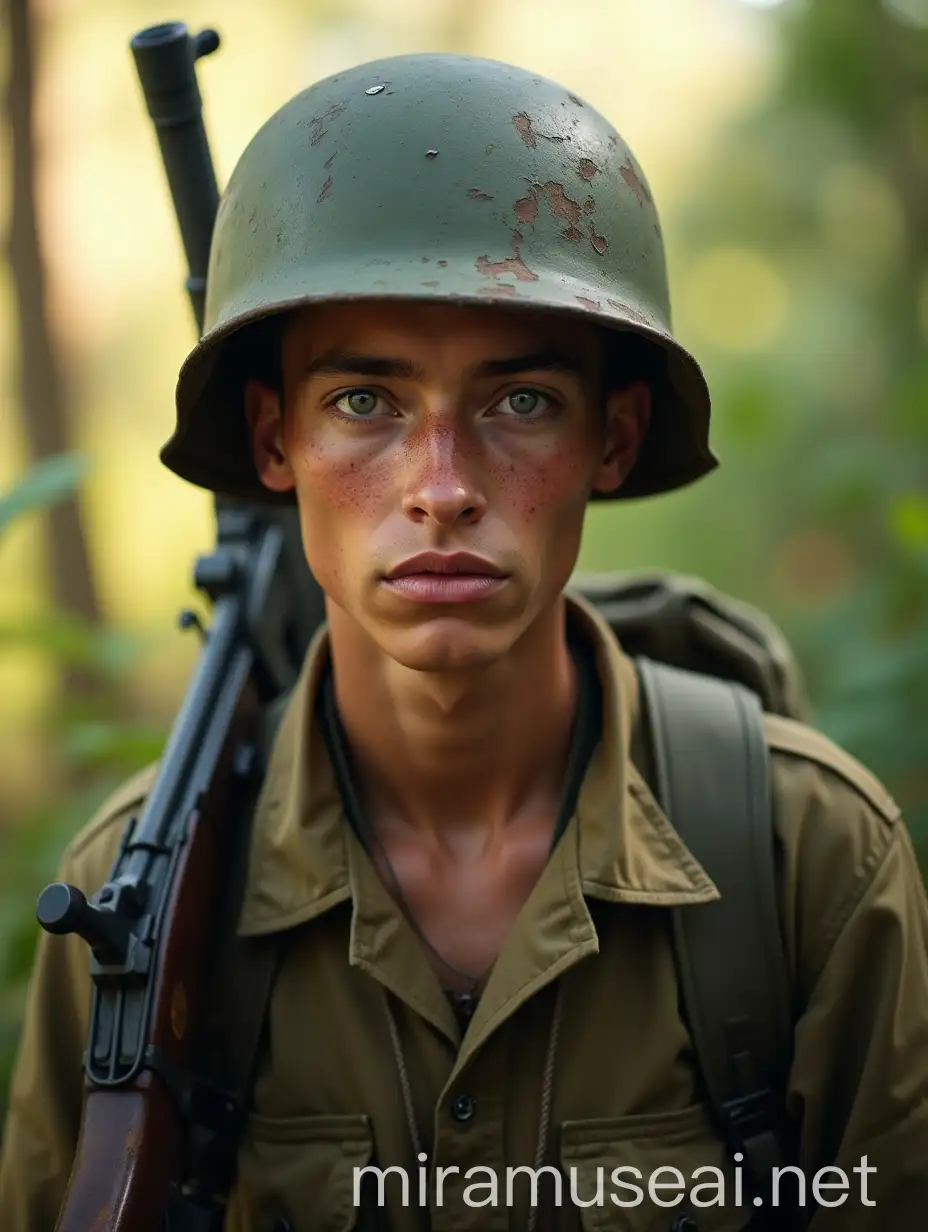 Young American Soldier in Vietnam War Gear Resilience Amidst Battle