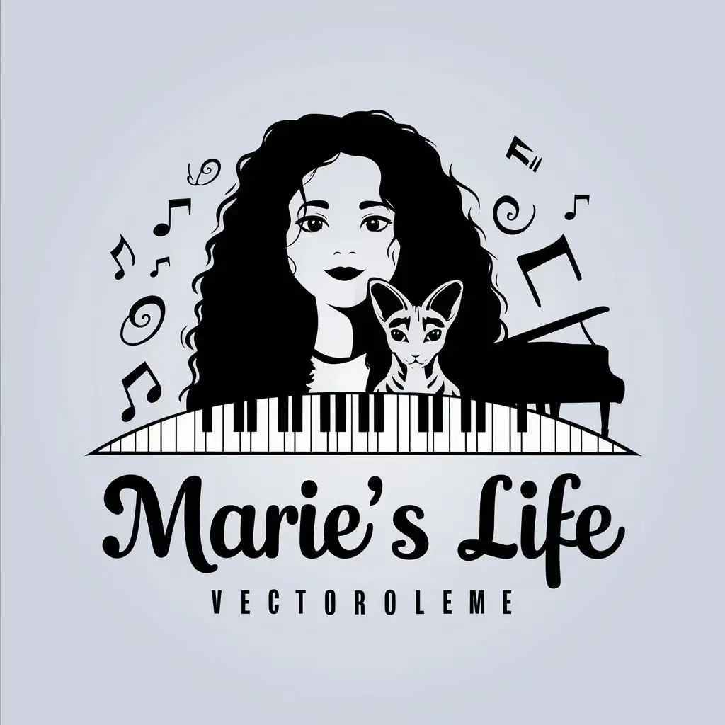 LOGO-Design-For-Maries-Life-Girl-with-Curly-Hair-and-Sphinx-Cat-Theme