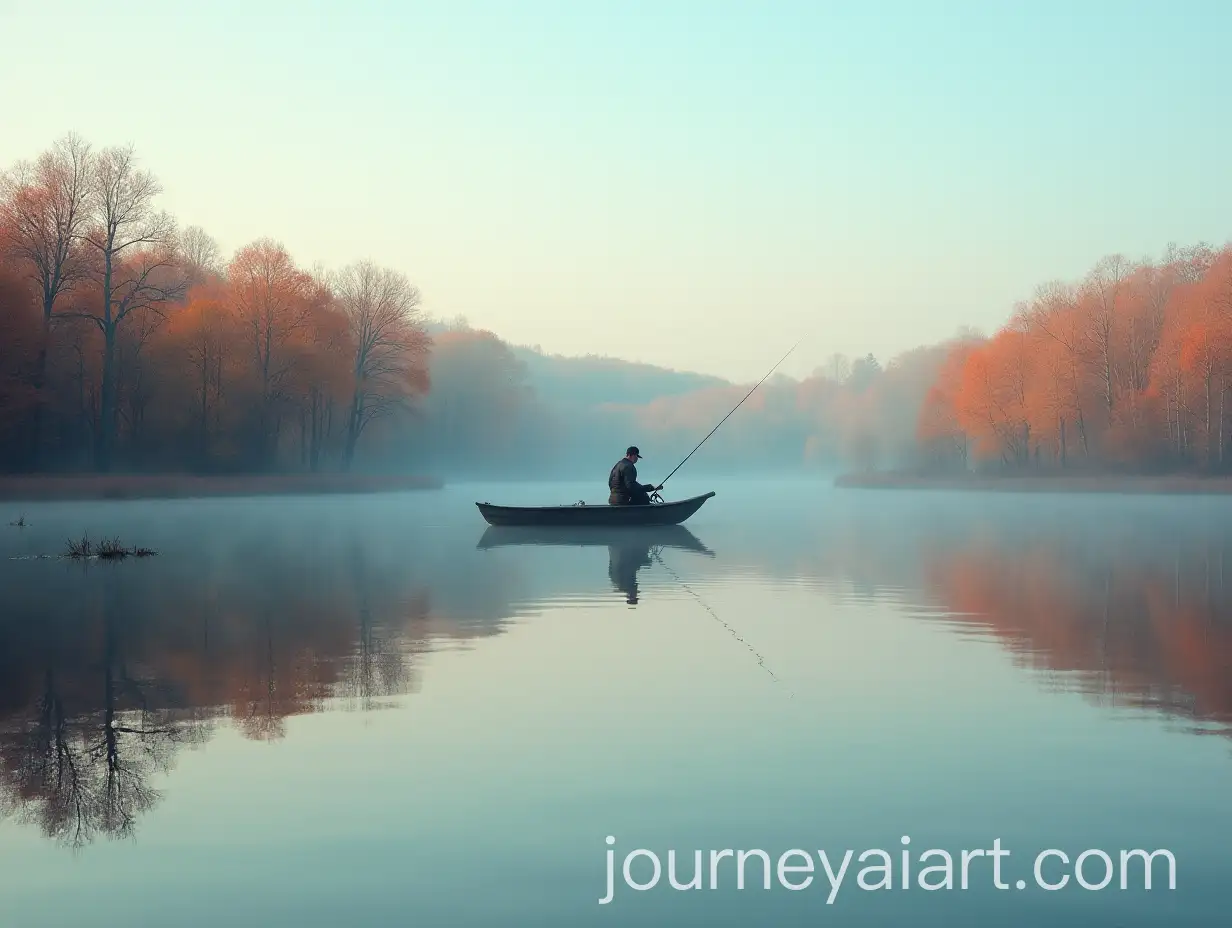Solitary-Fisherman-Enjoying-Autumn-Serenity-on-a-Lake