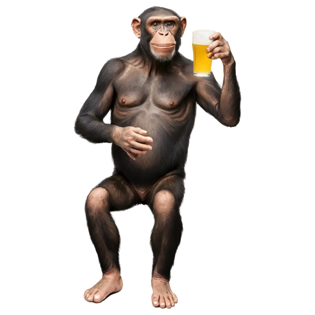 Happy-Chimpanzee-in-Arsenal-Jersey-Drinking-Beer-PNG-Image-Playful-Primate-Illustration