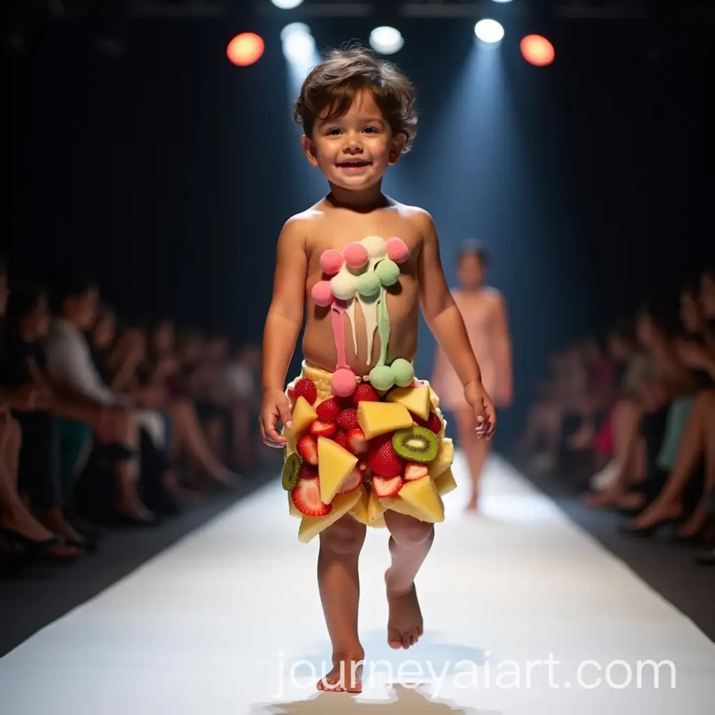 Confident-Child-Model-Showcasing-Colorful-Fruit-and-Gelato-Fashion-at-Fashion-Week