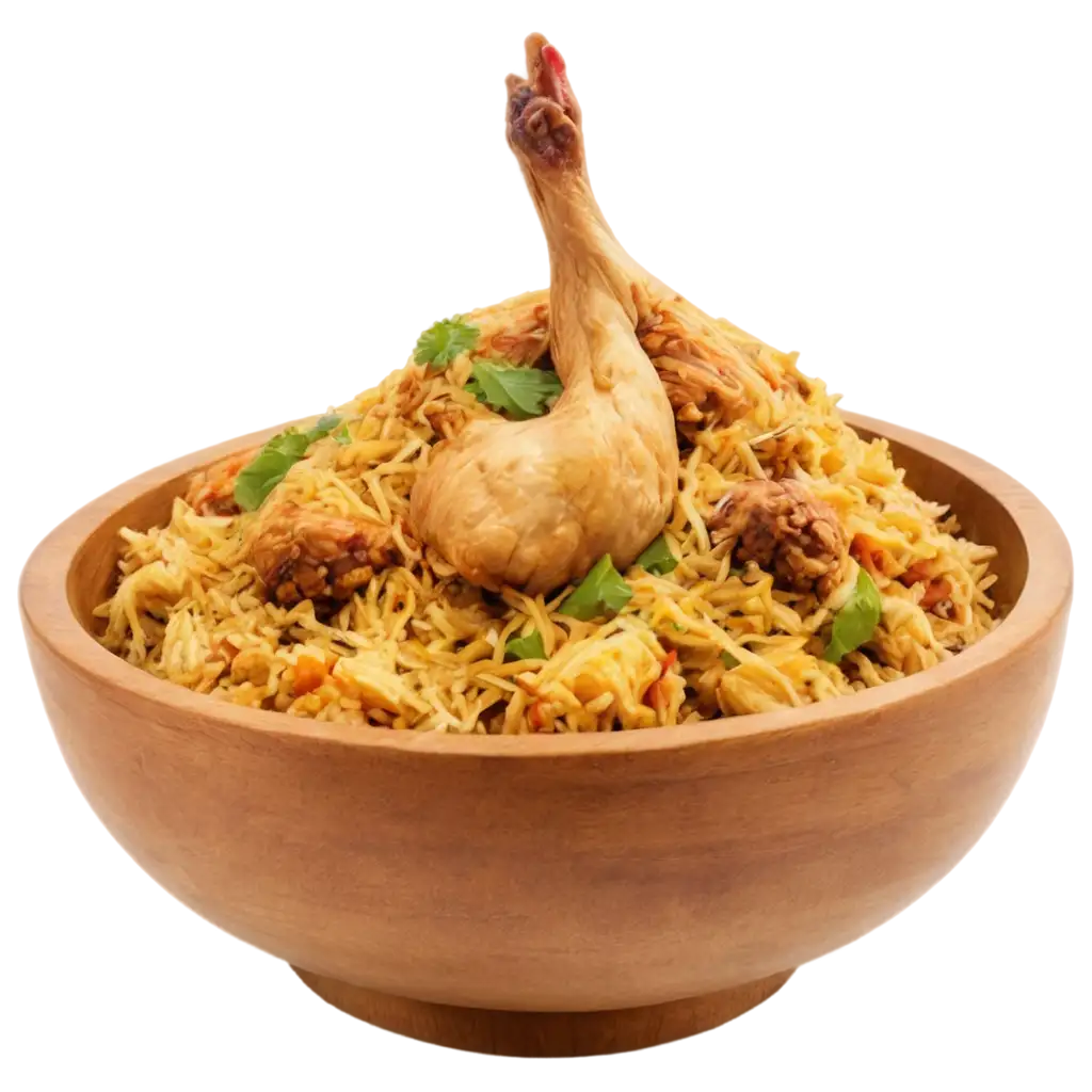 Chicken-Biryani-in-Wooden-Bowl-PNG-Image-Perfect-for-Food-and-Culinary-Designs