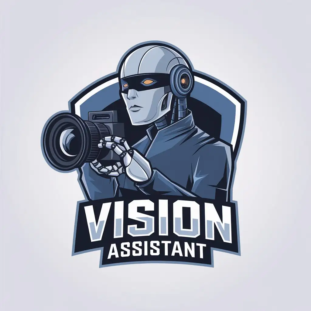 a vector logo design,with the text "Vision Assistant", main symbol:robot,Moderate,be used in Technology industry,clear background