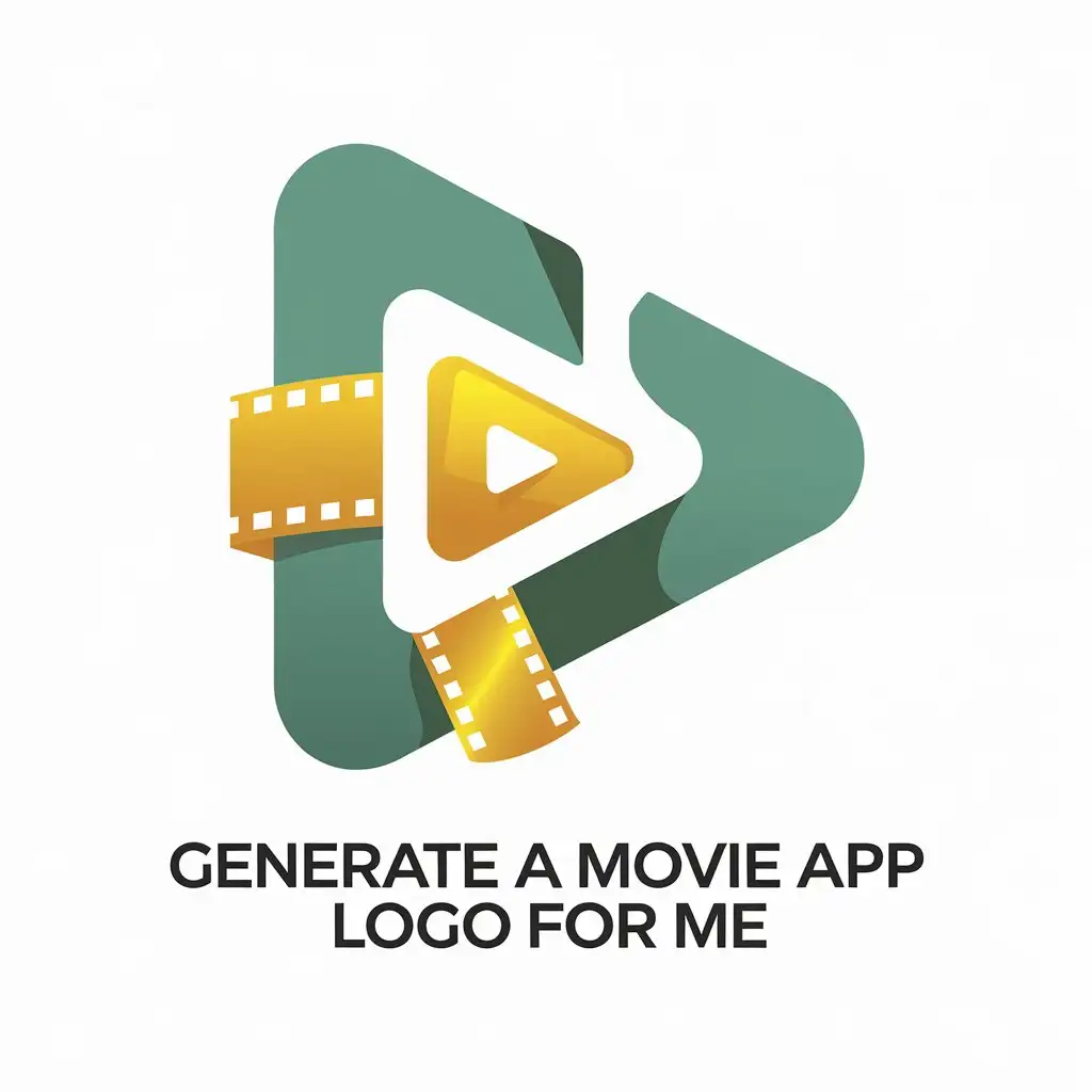 LOGO Design for Video App Green Yellow Play Symbol with Movie Elements and Tape