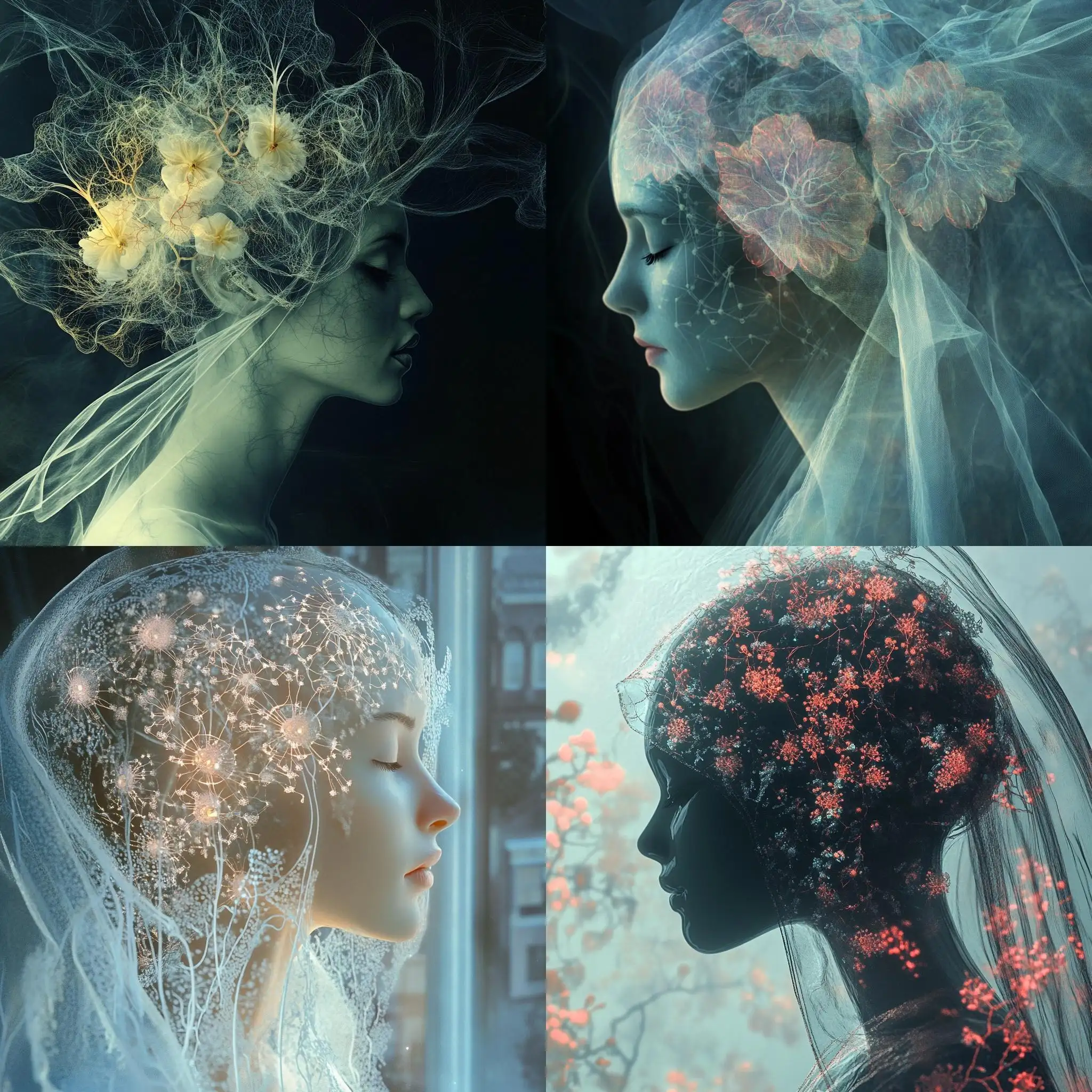 Art-Deco-Style-Neuron-Flowers-Female-Profile-Head-with-Transparent-Veil
