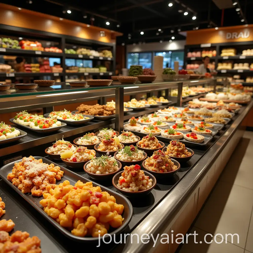 Stylish-ReadytoEat-Food-Section-in-Supermarket-with-RestaurantLevel-Interior