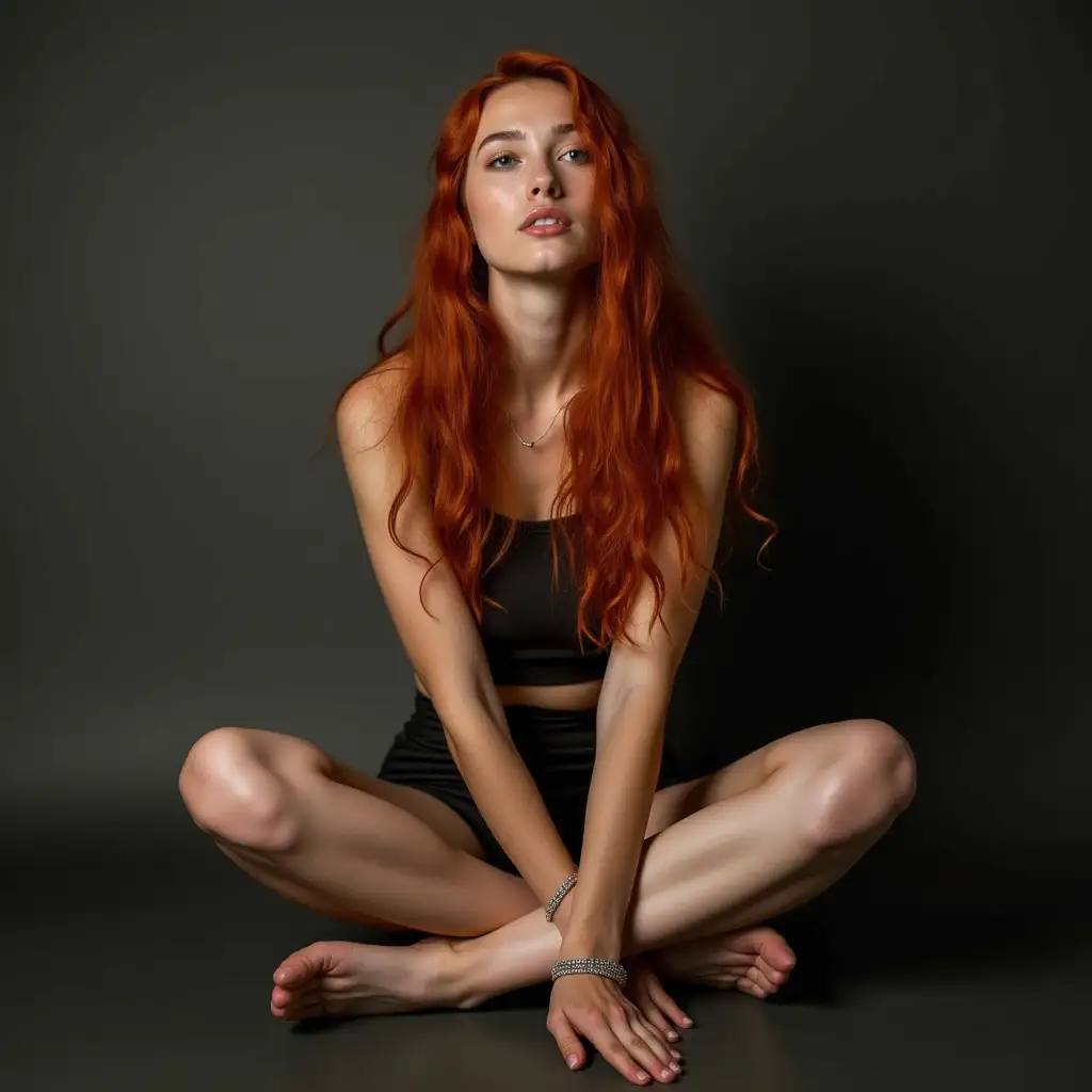 Thoughtful-RedHaired-Woman-Sitting-CrossLegged-in-Calm-Contemplation