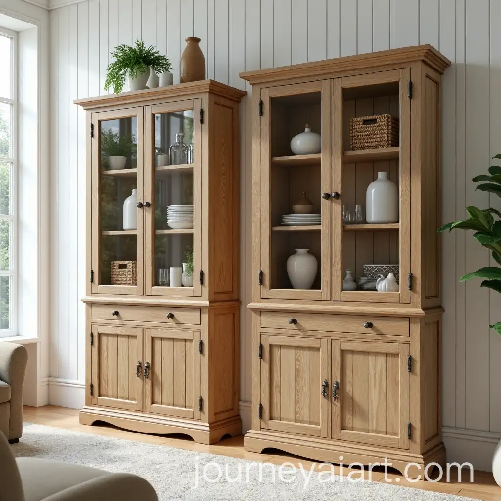 Rustic-Wooden-Bookcase-Showcases-with-Elegant-Display-of-Porcelain-and-Collectibles