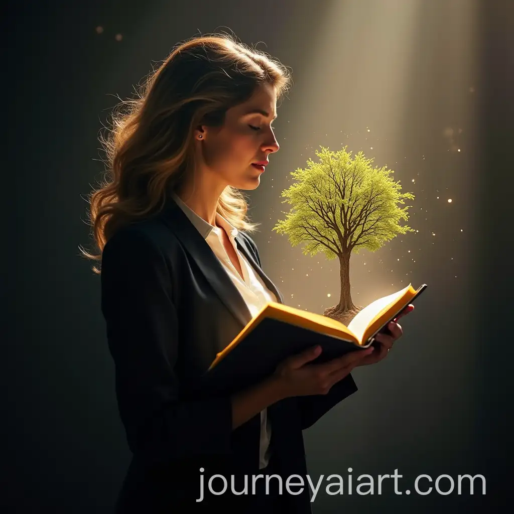 Woman-Lawyer-Holding-Digital-Tree-with-Algorithms-in-Courthouse-with-GoldenEdged-Book