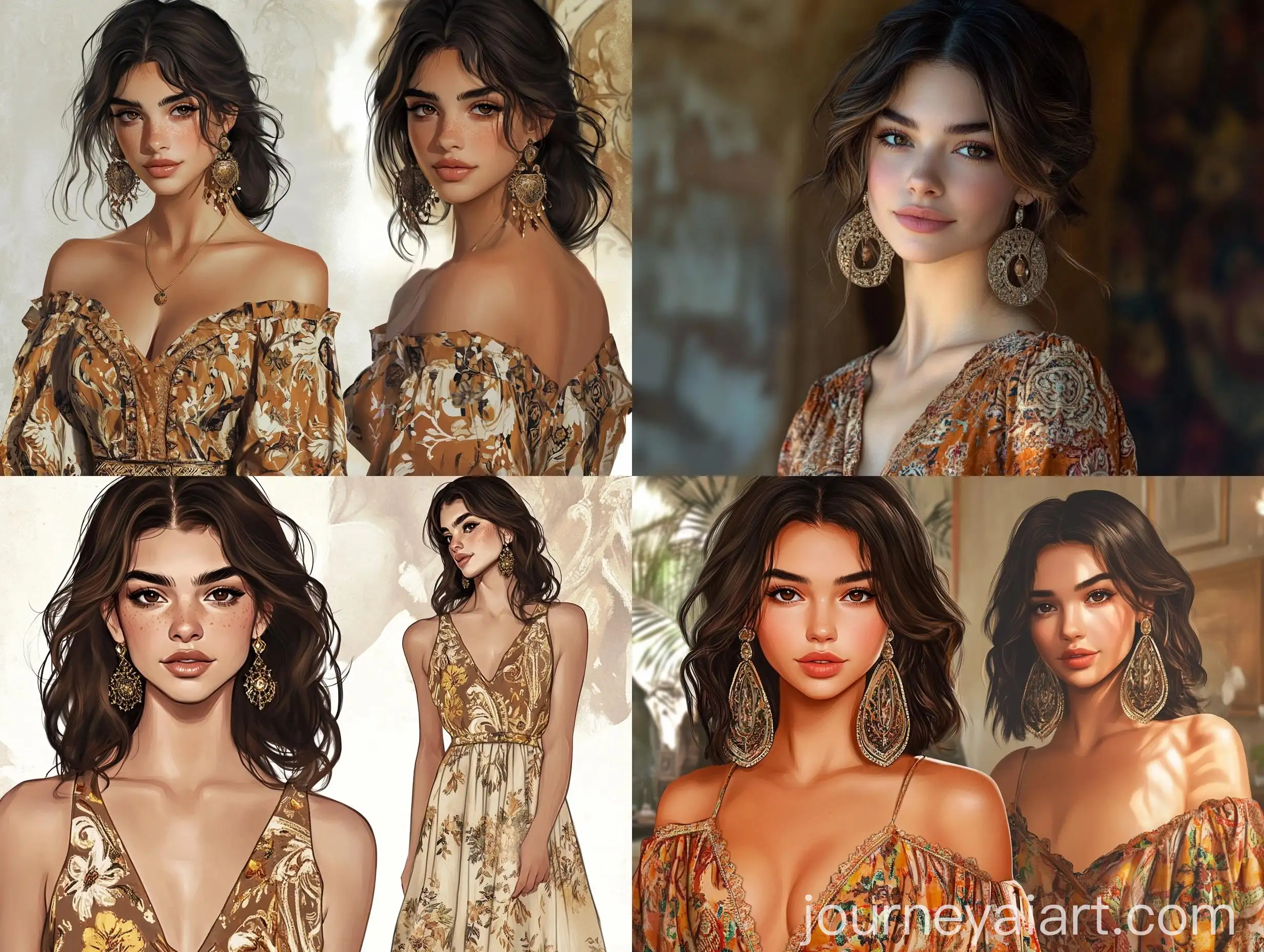 Bohemian-Chic-Young-Woman-with-Intricate-Patterned-Dress-and-Statement-Earrings