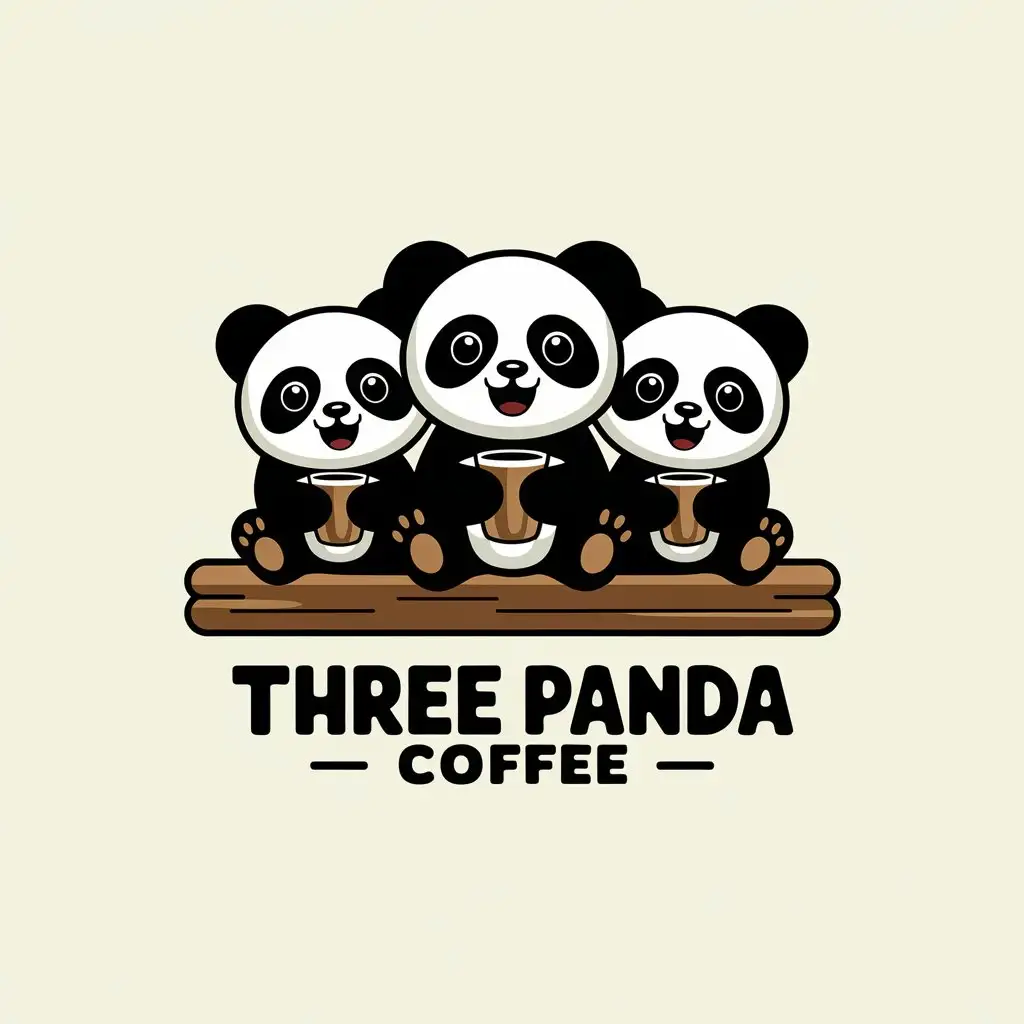 LOGO-Design-For-Three-Panda-Coffee-Cute-Panda-Theme-with-Clear-Background