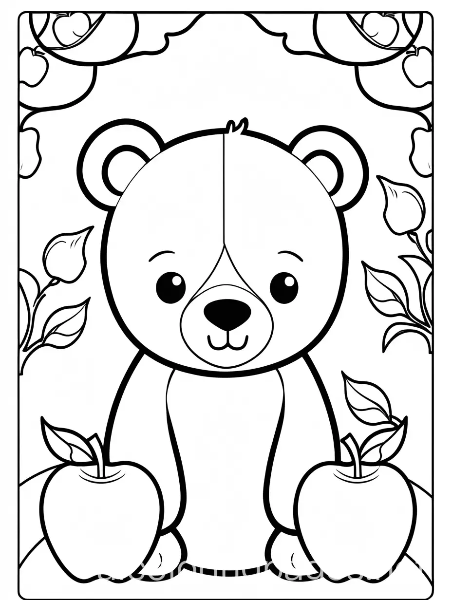 Bear-and-Apples-Coloring-Page-with-Simple-Black-and-White-Design