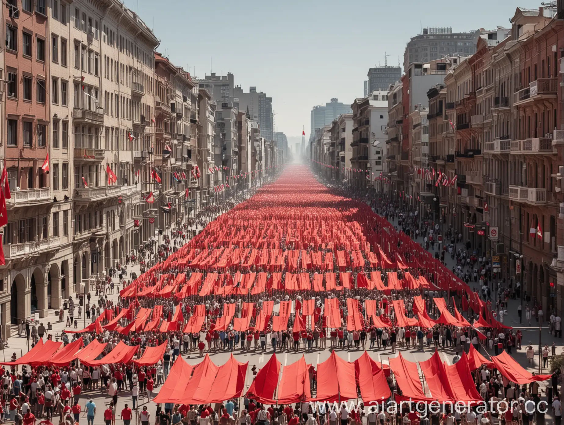 City-Day-Celebration-with-Flagpoles-and-Small-Buildings