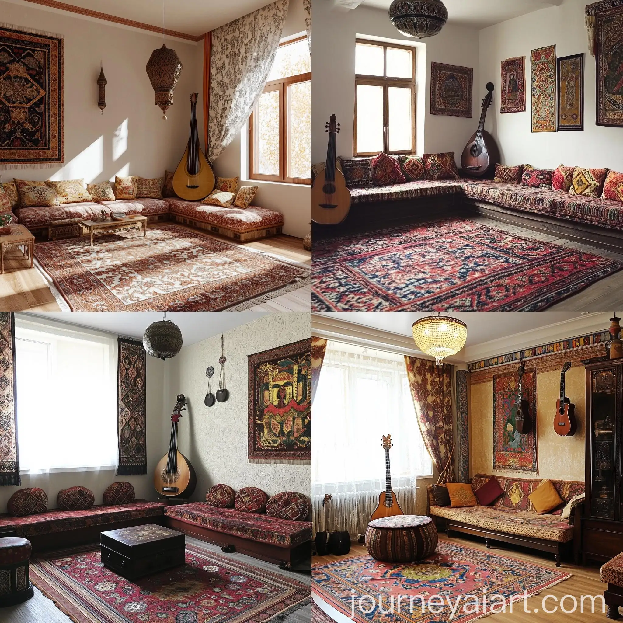 Kyrgyz-National-Style-Living-Room-with-Komuz-and-Traditional-Carpet
