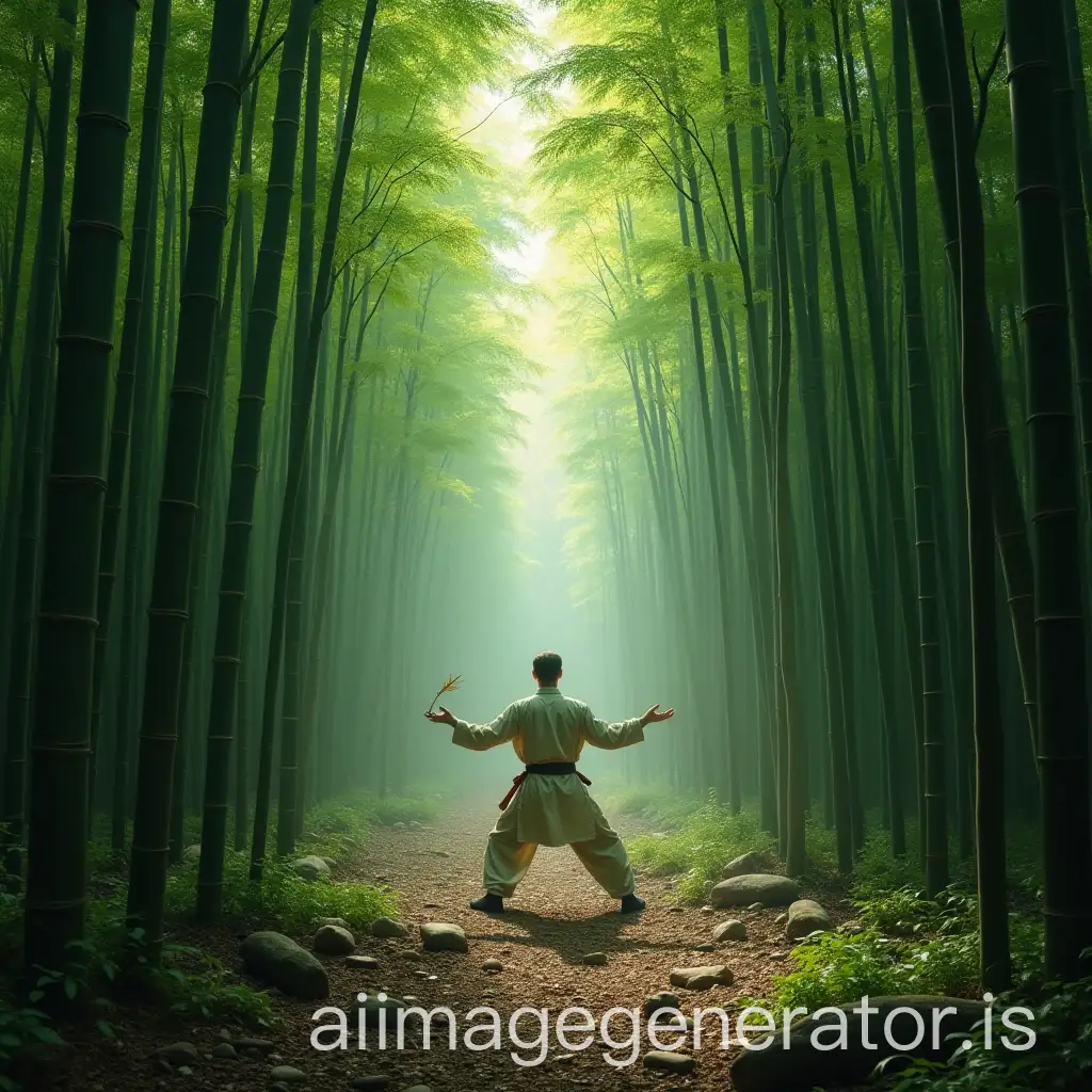 a martial arts forest filled with bamboo