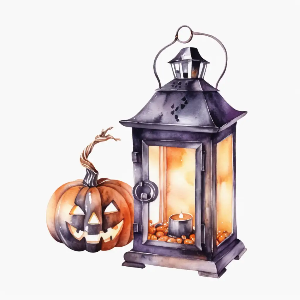 Spooky Halloween Lantern in Aesthetic Watercolor Style