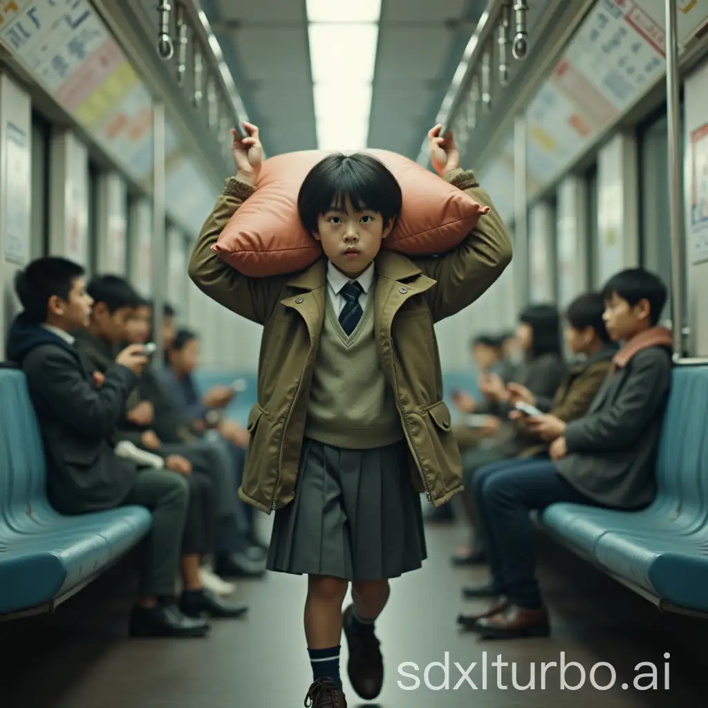 Japanese-Middle-School-Student-Carrying-Burden-in-Subway