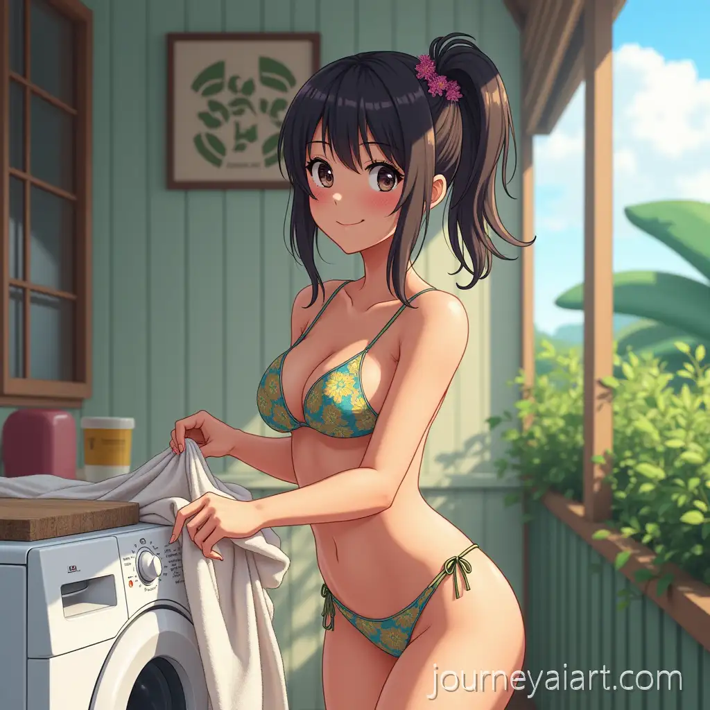 Young-JapaneseHawaiian-Woman-in-Bikini-Doing-Laundry-Outdoors
