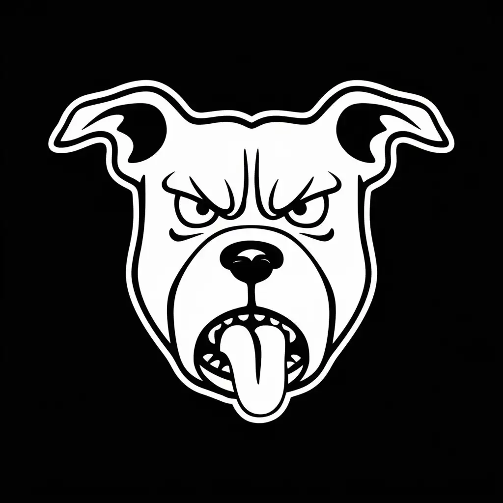 Comical Angry Dog Cartoon with Black Background and White Outline