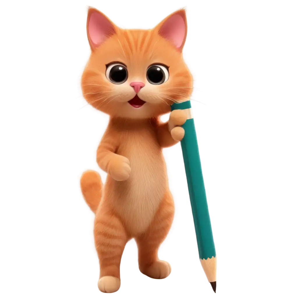 Create-a-Ginger-Cat-Holding-a-Large-Pencil-PNG-Image