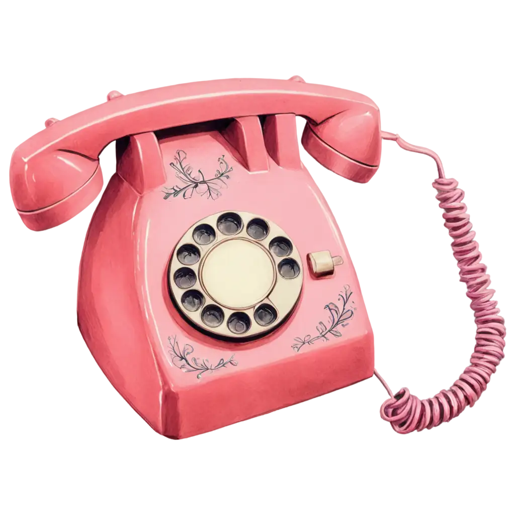 Vintage-Pink-Telephone-PNG-with-Floral-Patterns-HandDrawn-Style-for-Clear-HighQuality-Graphics